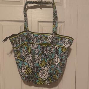 Vera Bradley Floral Tote in Aqua and Lime